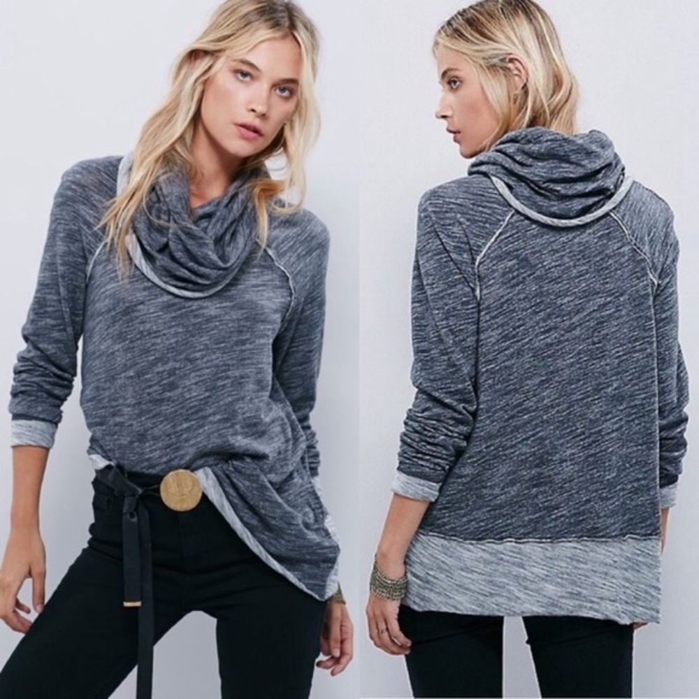 Free People Beach Grey Cocoon Pullover One Size Winter Comfy Chic Cute
